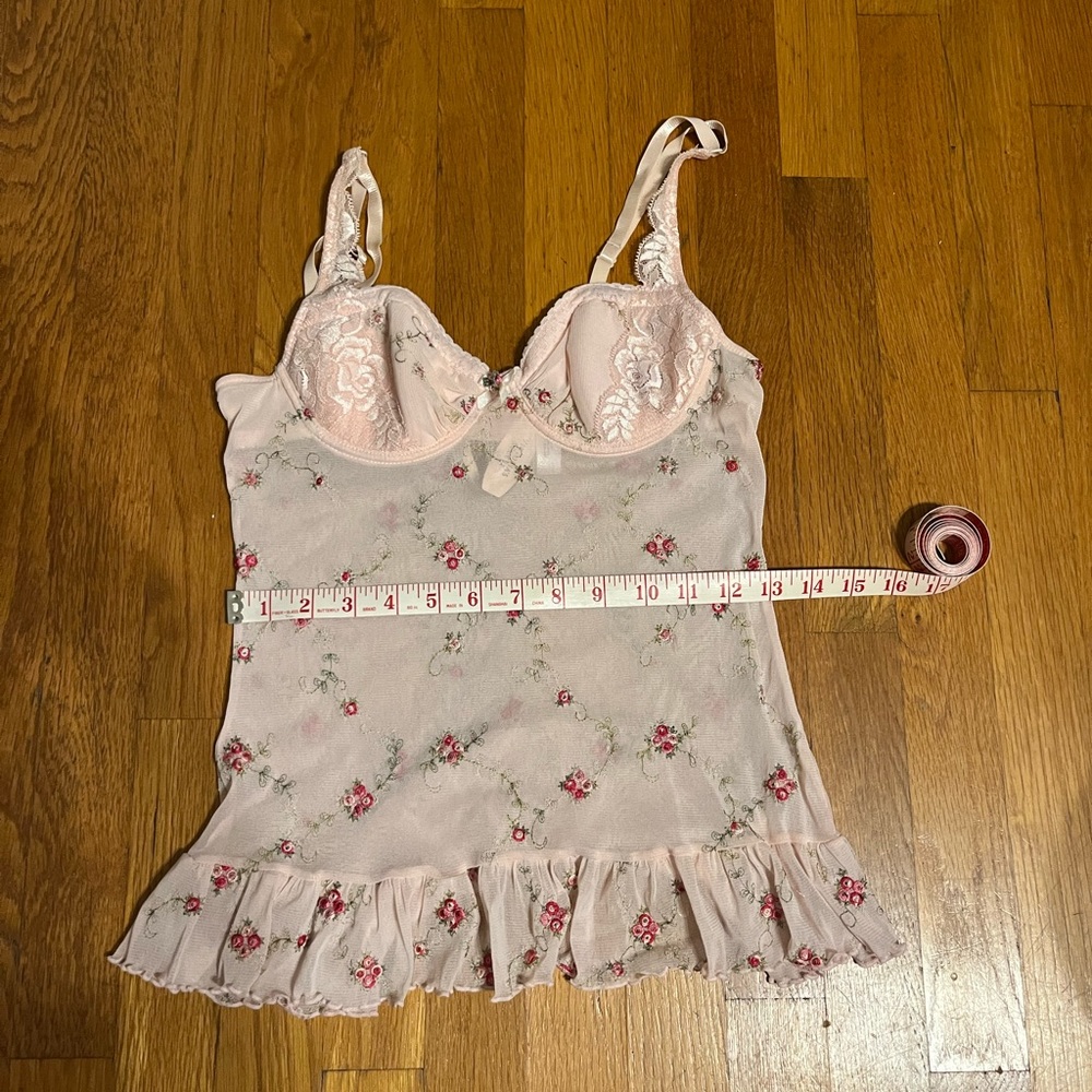 Rare Victoria’s Secret Y2K Pink Fairy Floral Embroidered Mesh Bustier Cami - Picture 3 of 4